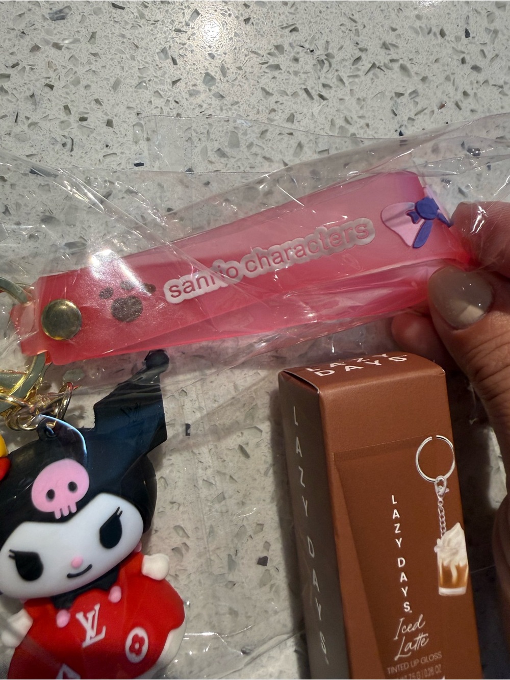 MINISO x Sanrio Kuromi Figurine Keychain & Lazy Days Iced Latte Lip Gloss Bundle - Picture 2 of 3